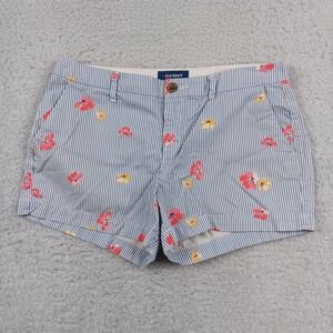 Old Navy Everyday Short Womens 6 Blue White Striped Floral Twill S/205159-00